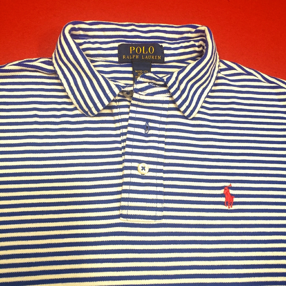 Ralph Lauren boys blue/white stripe Med 10/12 Polo